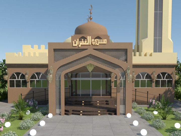 تصميم واجهة مسجد 3d modeling  / عمان