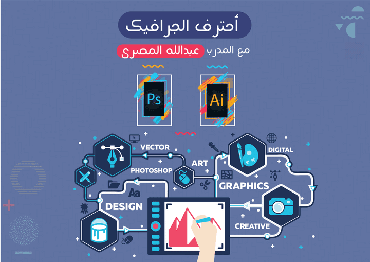 بروشور إعلان عن دورة لبرنامج Adobe  Photoshop /  Adobe Illustrator  للمدرب عبدالله المصري