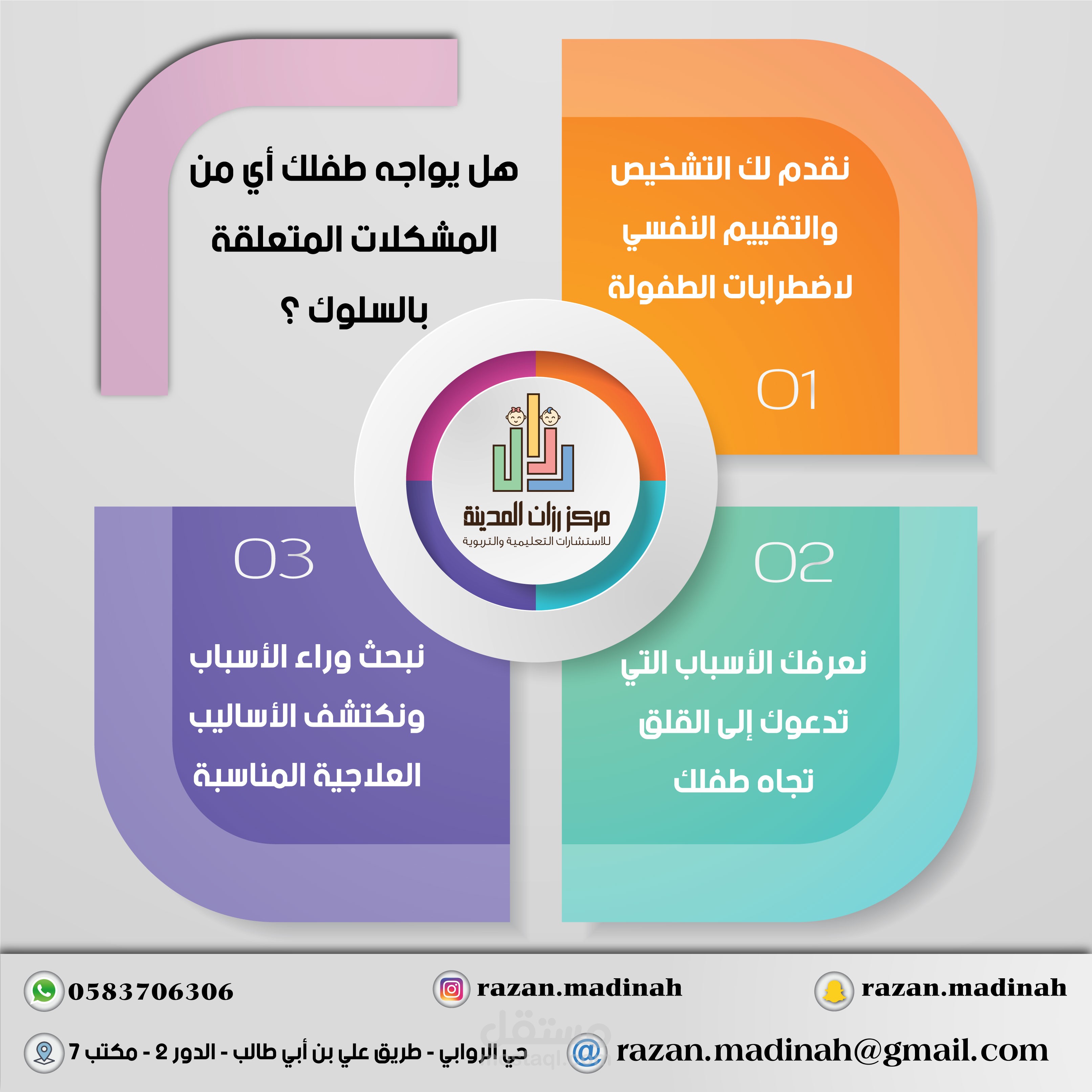 انفو جرافيك لمركز رزان للاستشارات التربوية