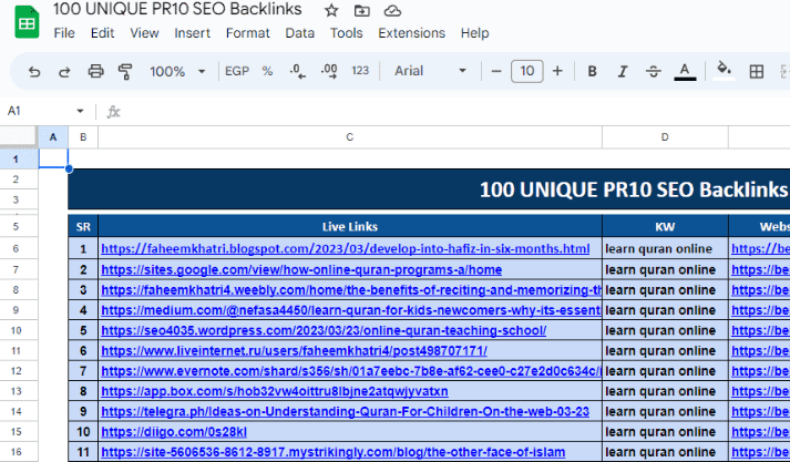 100 UNIQUE PR10 SEO BackIinks Dofollow