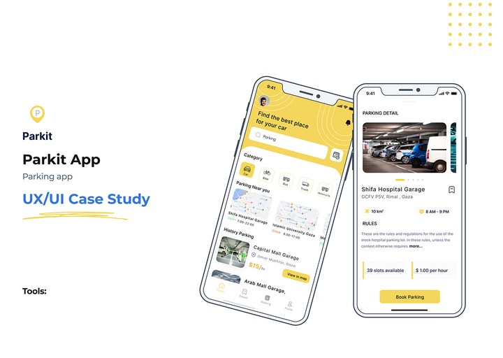 Parkit (التطبيق ولوحة المعلومات) - دراسة حالة لواجهة مستخدم/تجربة مواقف السيارات