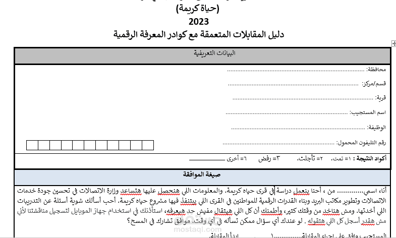 صياغة استمارة بيانات فردية ومقابلات متعمقة للمبحوثين فى القرى