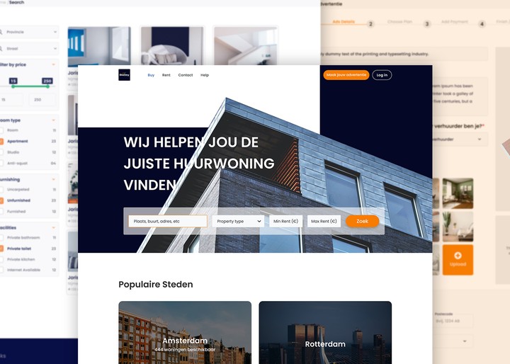 تصميم موقع الكتروني كامل (لغه هولندية) لبيع وشراء وتأجير المنازل والغرف