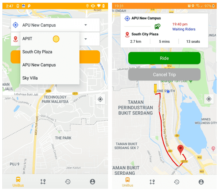 تطبيق أندرويد UniBus لتتبع حافلات خدمة النقل الجامعي باستخدام GPS