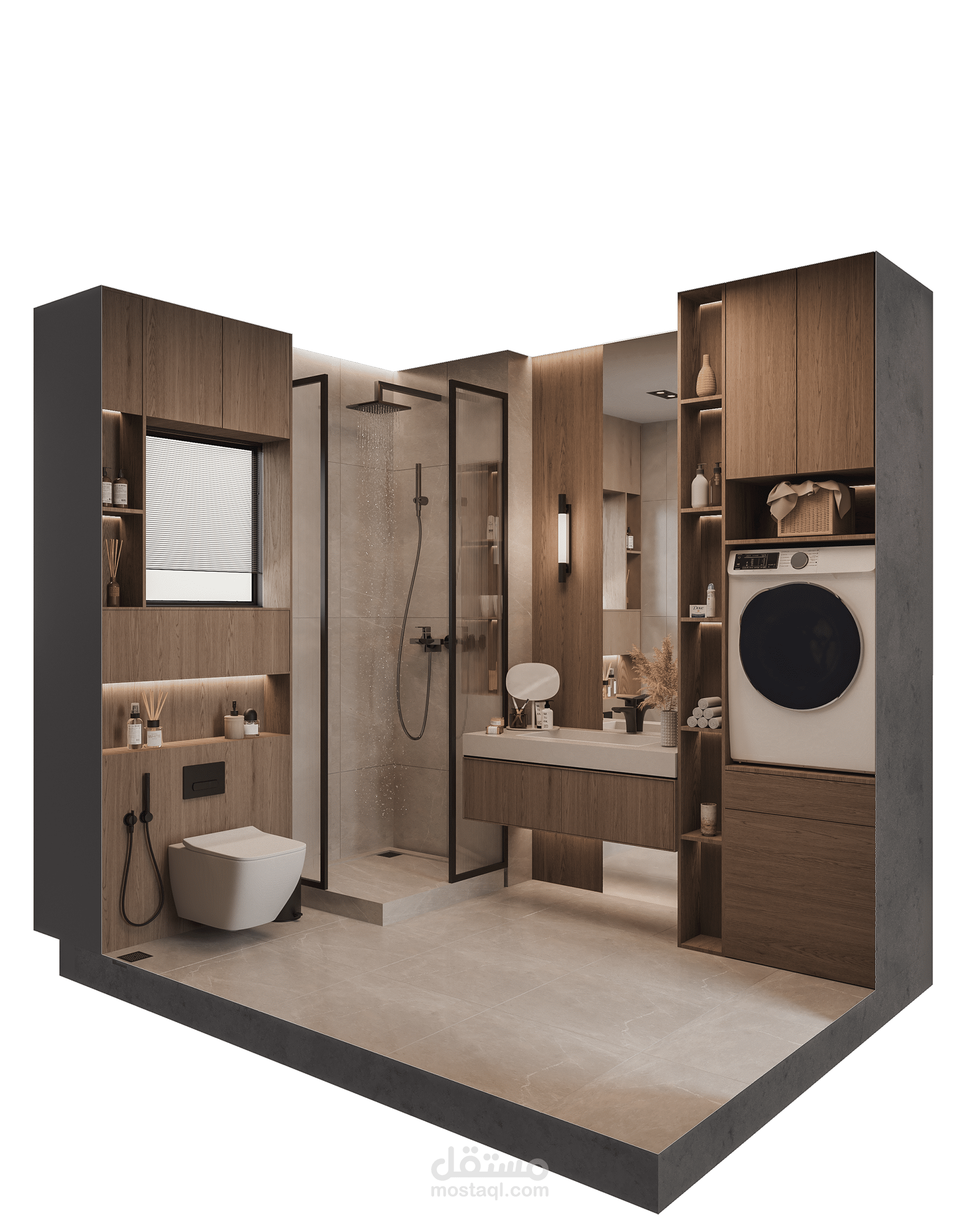 تصميم داخلي حمام عصري واقعي نموذج ثلاثي الأبعاد لسكيتش أب