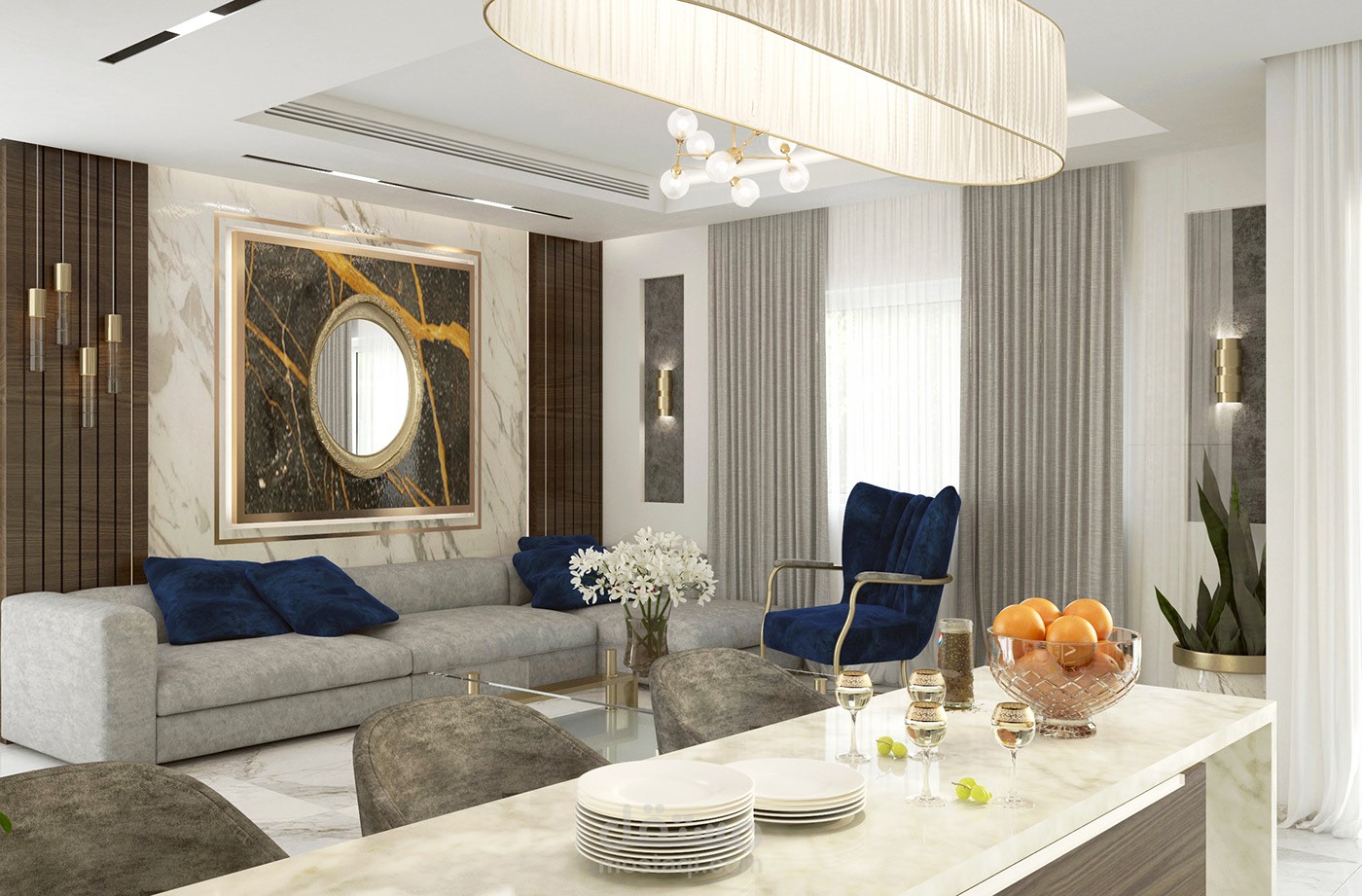 Kitchen and living interior design | مستقل