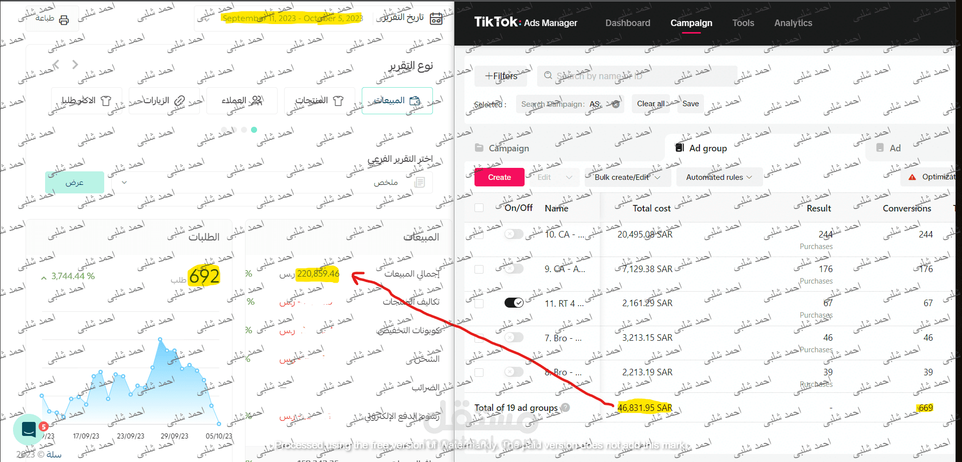 220 الف ريال مبيعات 692 طلب و 4 اضعاف عائد على الاستثمار في 25 يوم فقط لمنتج 1 فقط خاص بـ الجمال عن طريق اعلانات تيك توك
