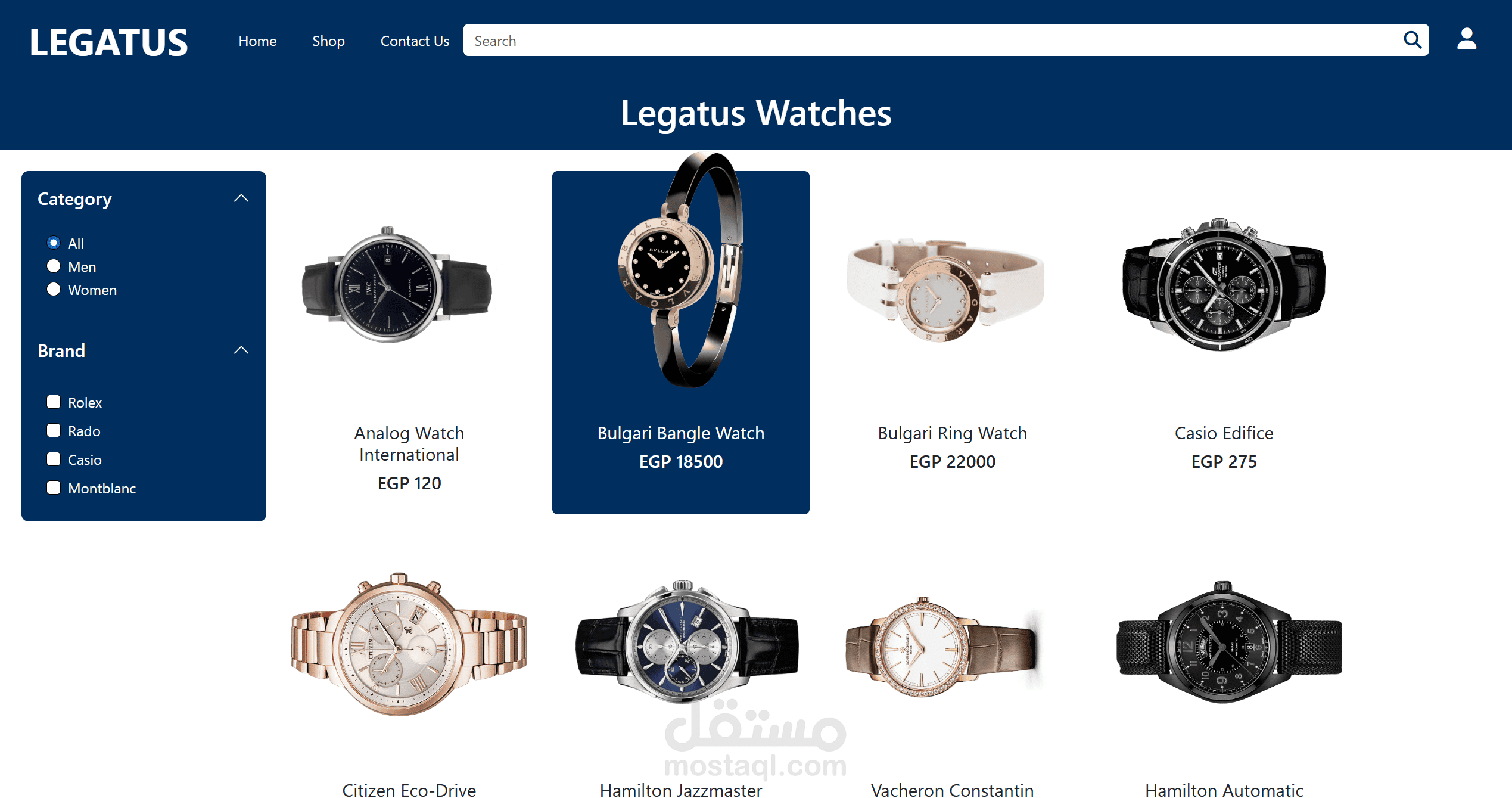LEGATUS – منصة تجارة إلكترونية متجاوبة لساعات اليد (Client-Side Only)