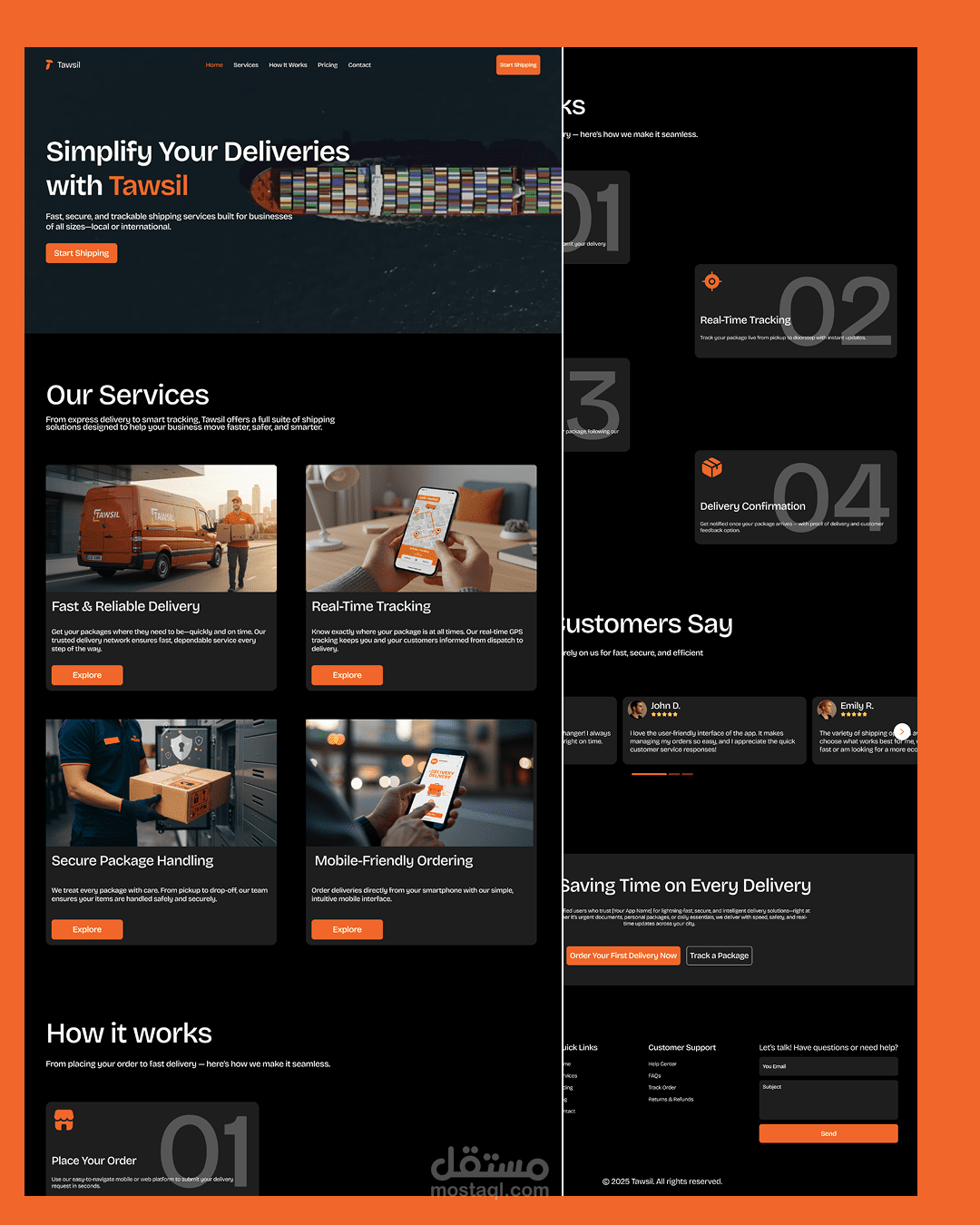 تصميم UI/UX لموقع توصيل