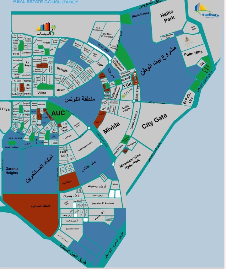خريطه أماكن و أسماء جميع الكمبوندات فى القاهرة الجديدة