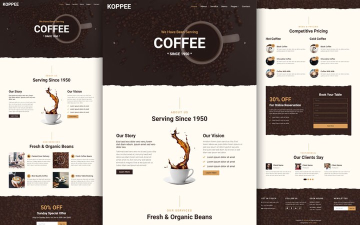 Responsive website for coffeeshop in english