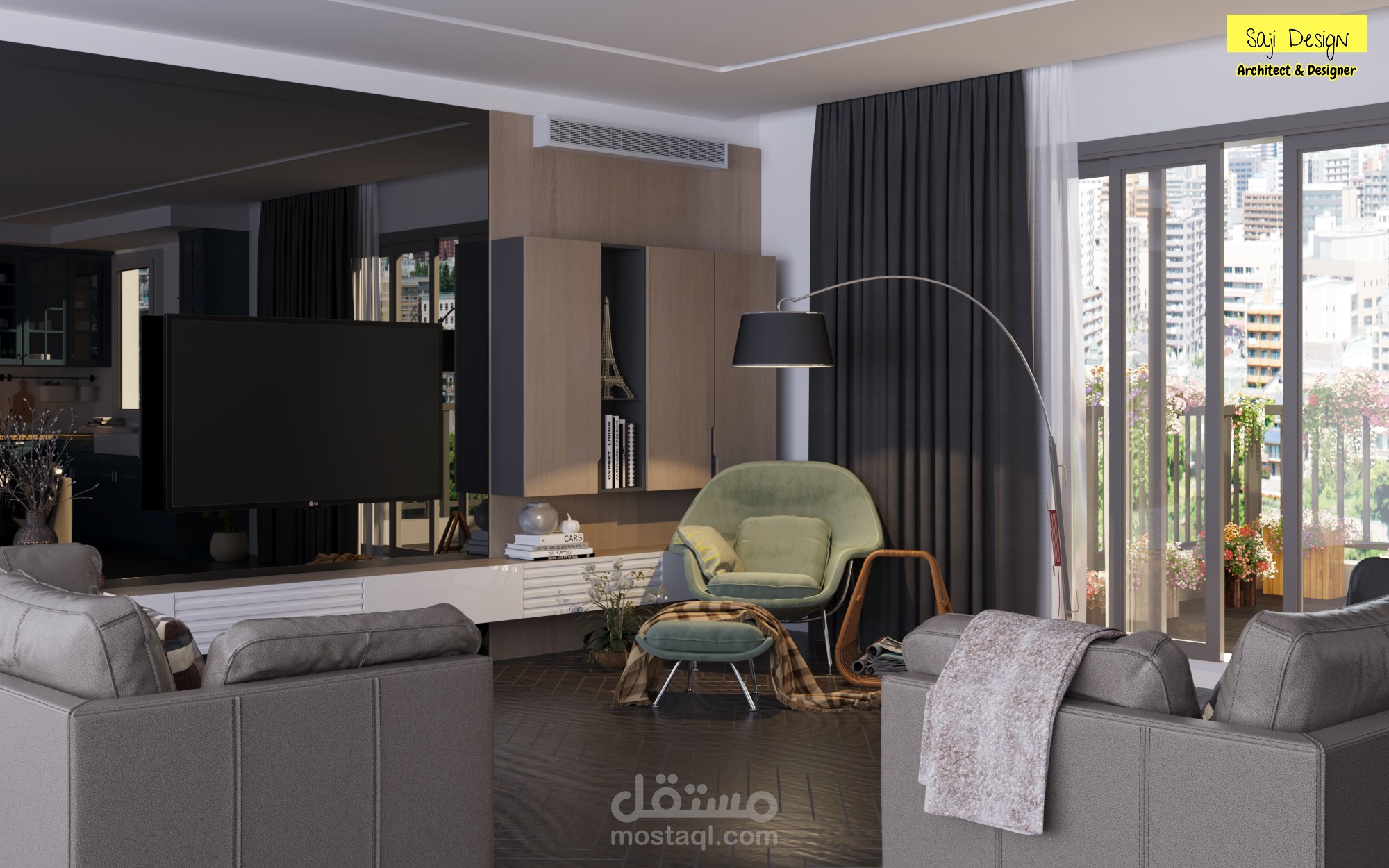 تصميم شقة سكنية مساحتها 120 m²