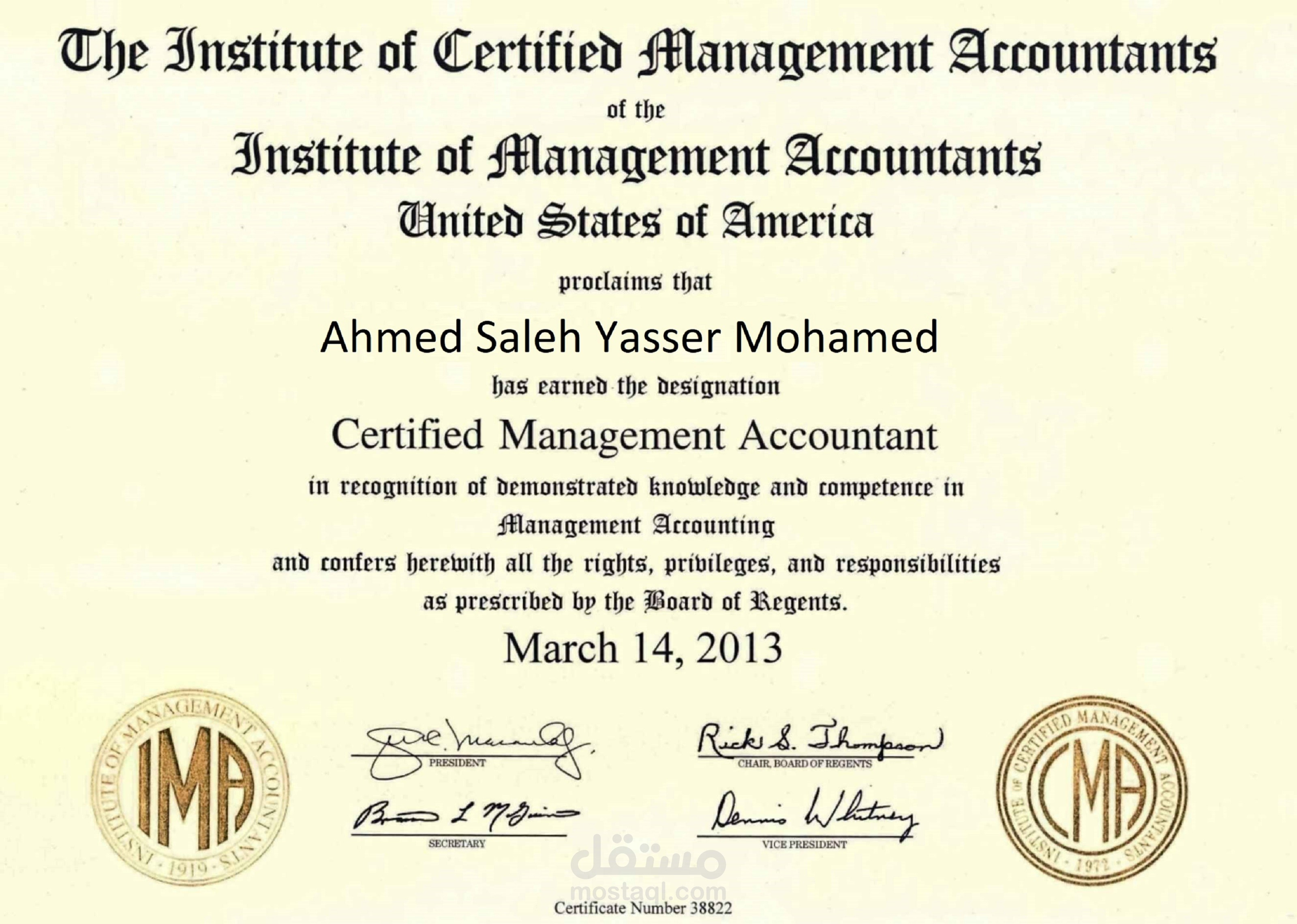  certificated Management Accountant 