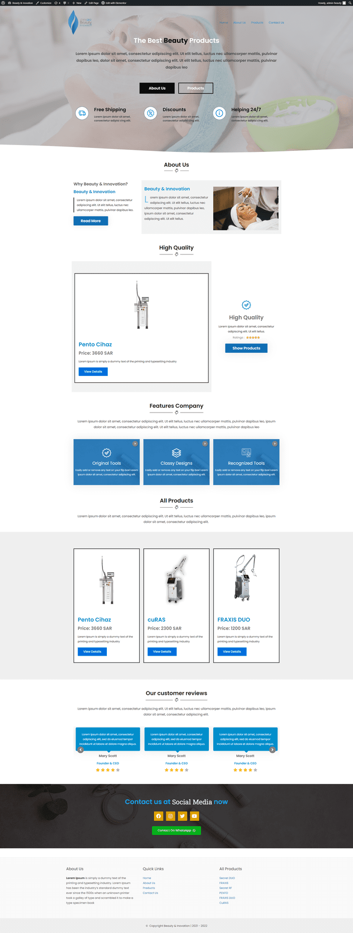 موقع ووردبريس : لعرض المنتجات والأدوات الطبية بدون بيع ( للعرض فقط ).