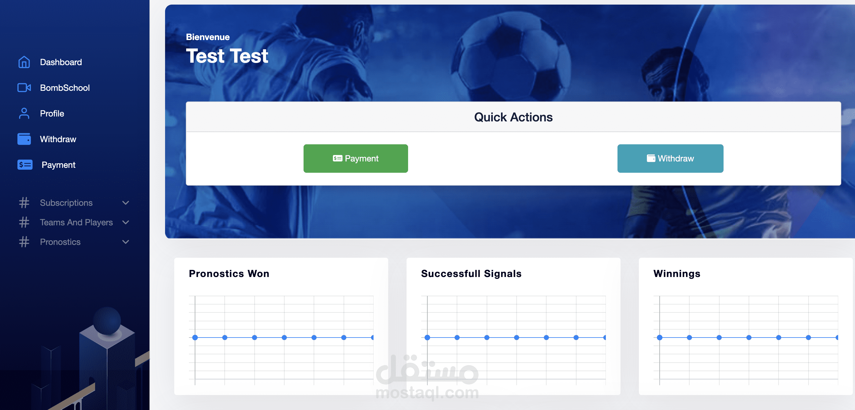 a website app for track users investement in sports games