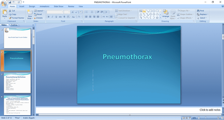 Presentation about pneumothorax