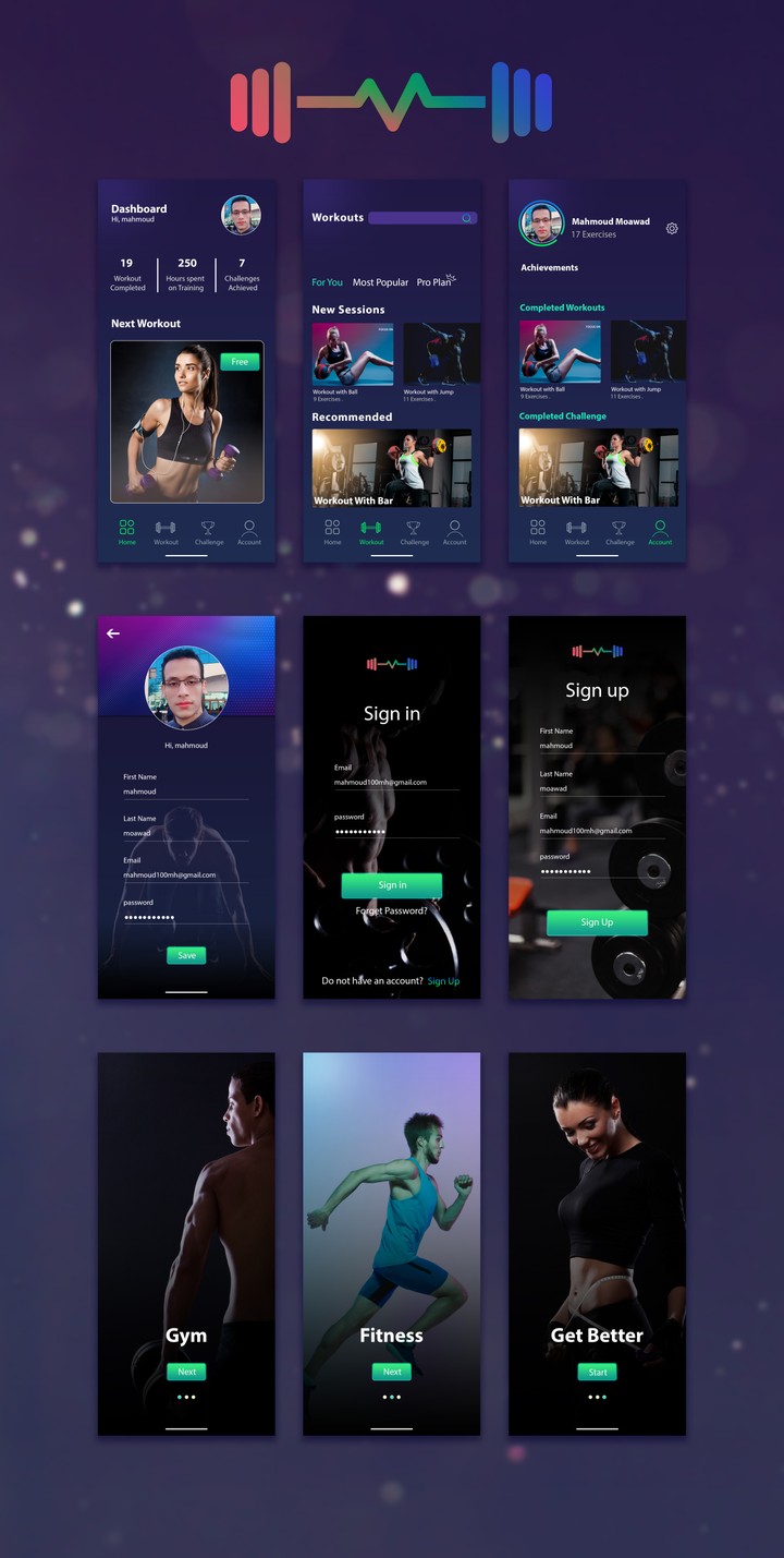 تصميم جرافيك لتطبيق رياضى للجوال UI Design