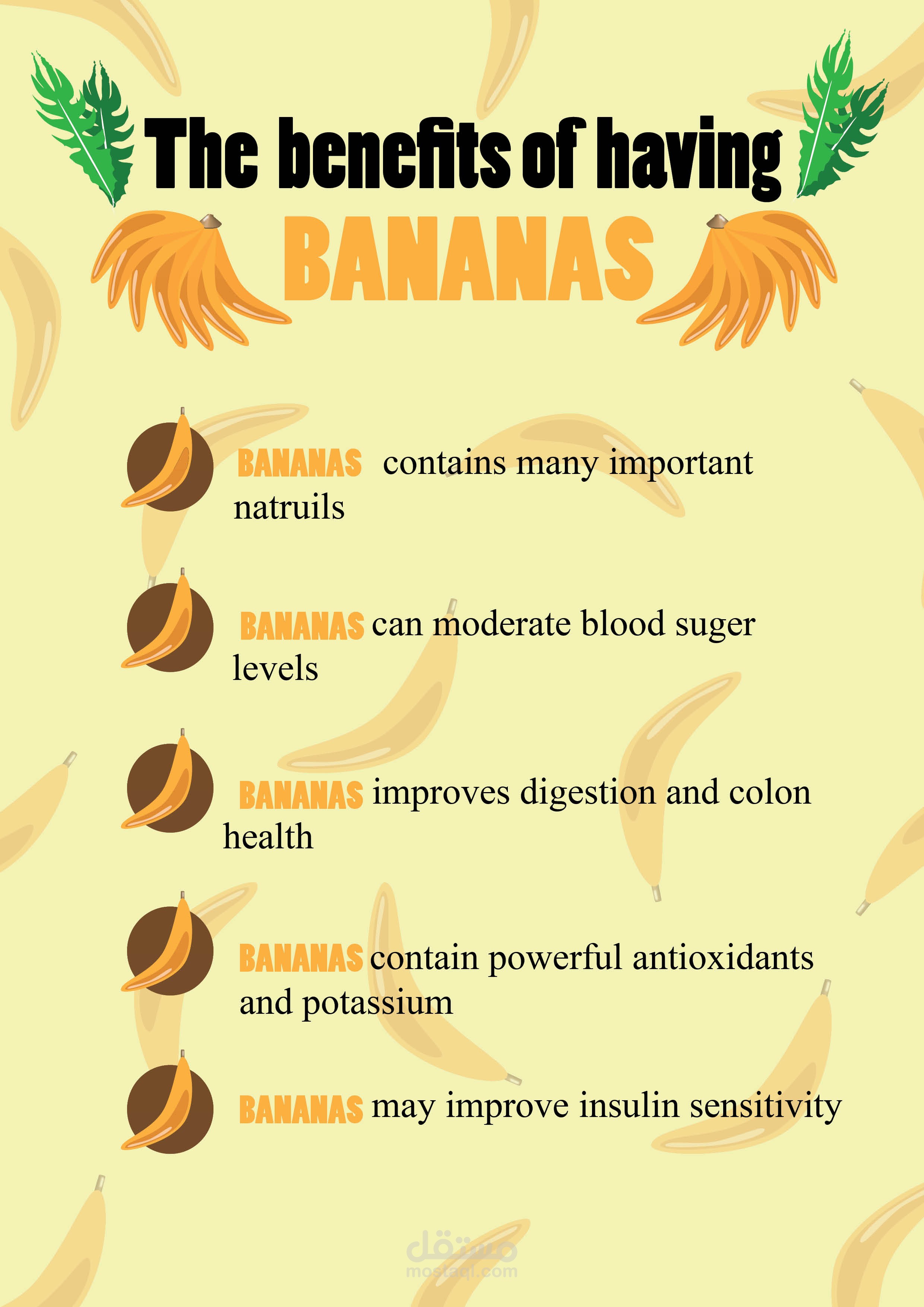 تصميم بوستر للاطفال عن فوائد تناول الموز