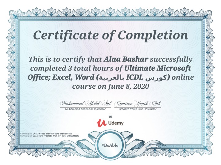 Online ICDL course certificate