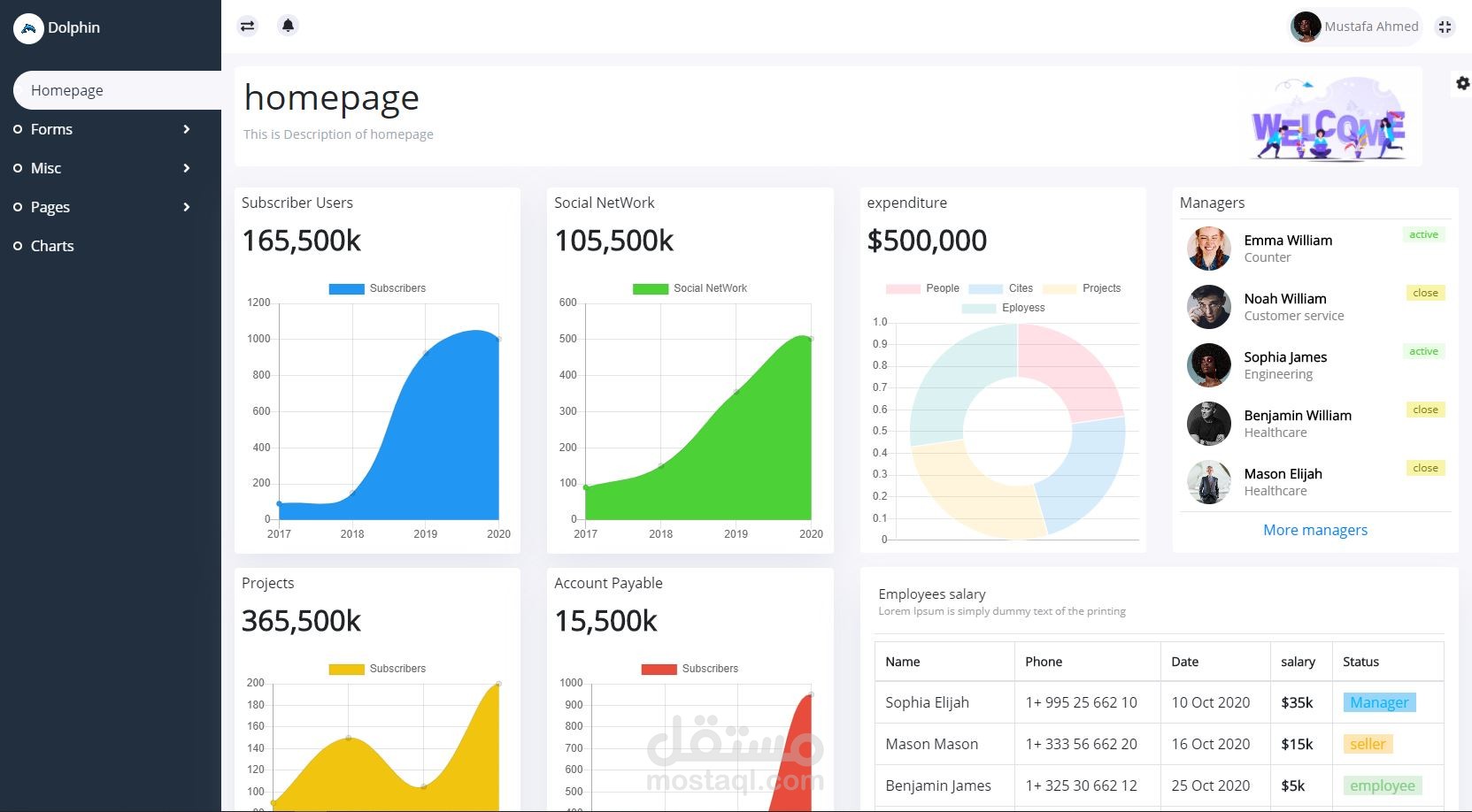 Dolphin Dashboard , لوحة تحكم بأحدث تقنيات التصميم