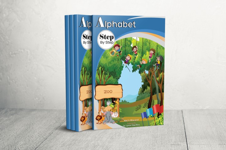 جزء من تصميم واخراج كتاب (Alphabet step by step) للأطفال - اضغط علي رابط المشروع في الأسفل وشاهد الكتاب كاملاً