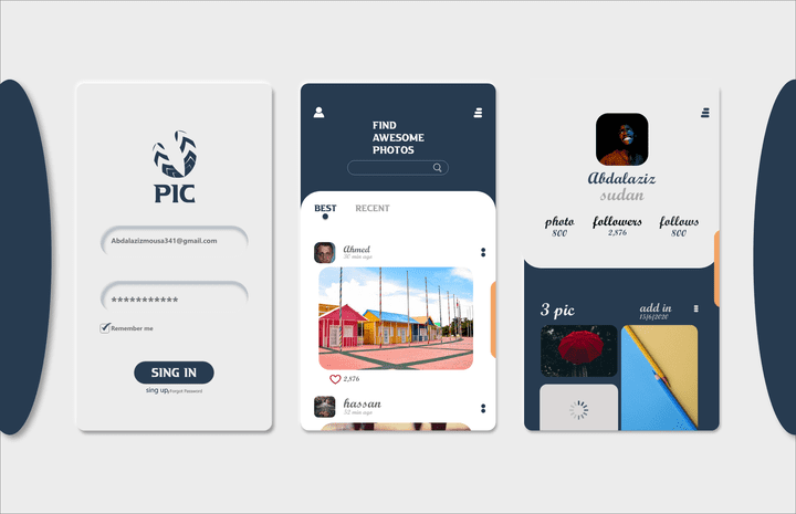 تصميم تطبيق لرفع وتحميل الصور ui/ux