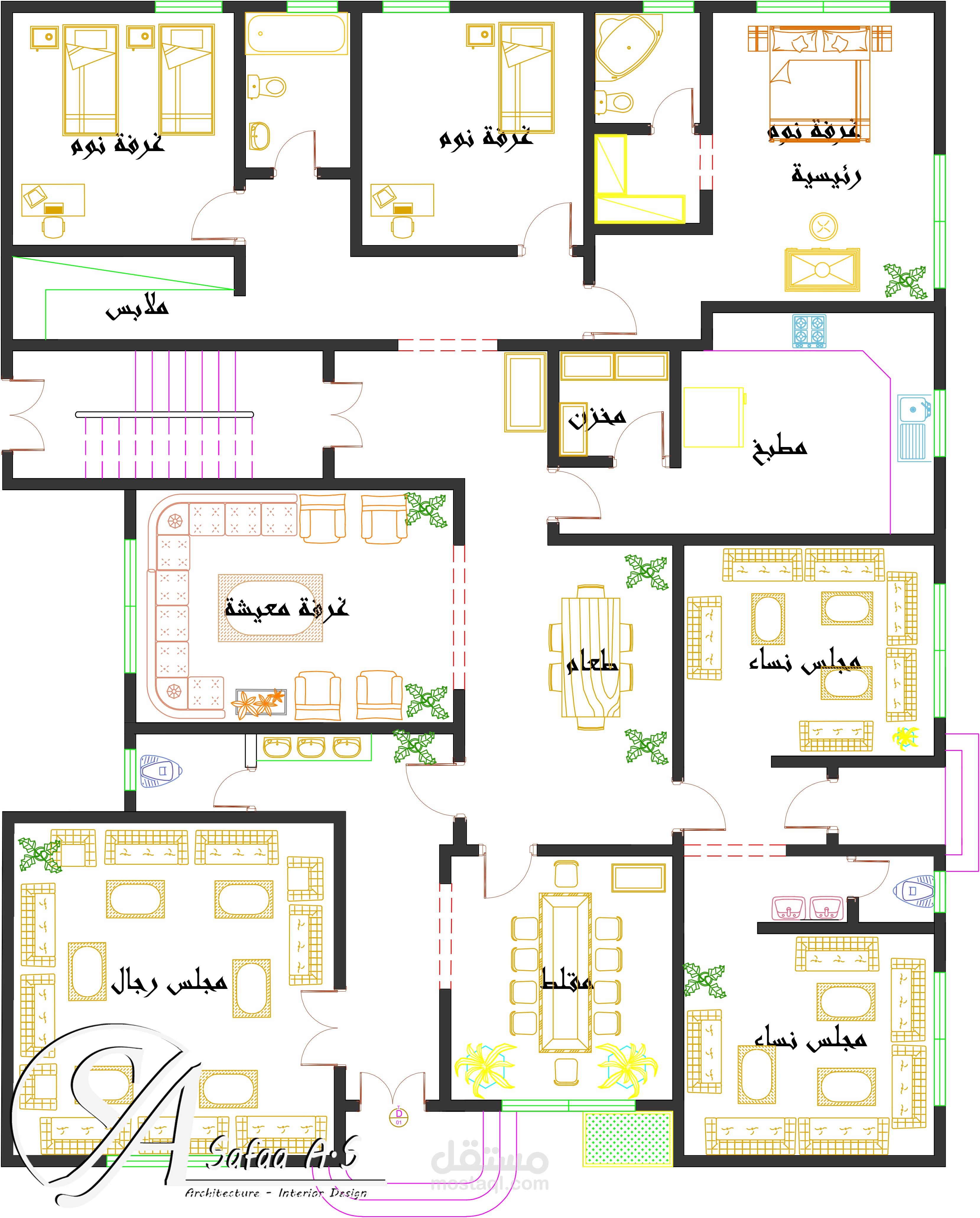 تصميم مخطط فيلا بالسعودية دور ارضي