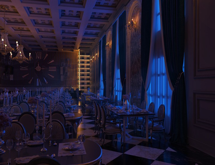 Moonlight scene for classic restaurant and cafe