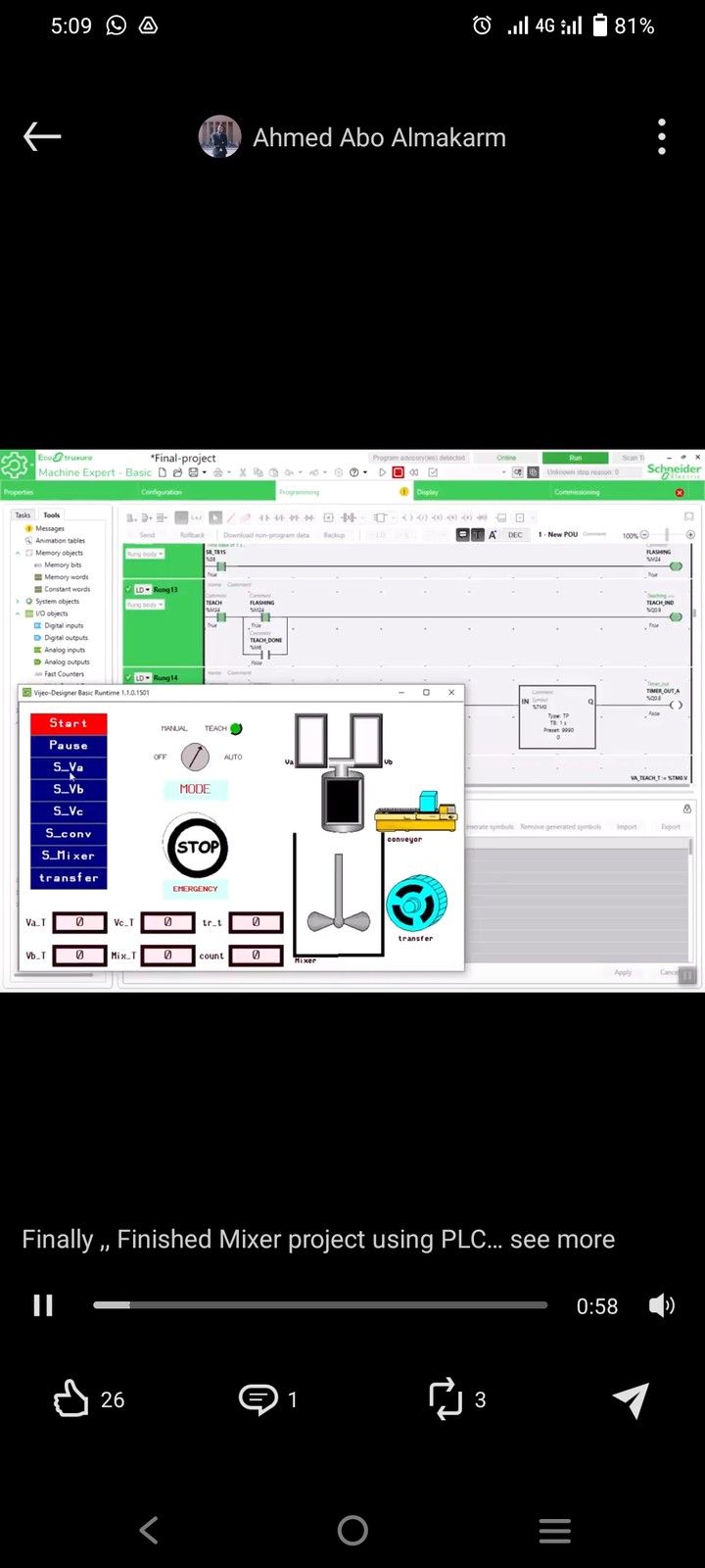 Mixer using Schneider PLC with HMI