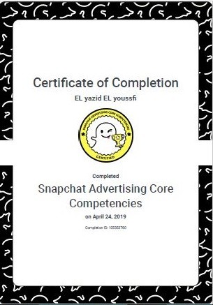شهادة خبير معتمد مؤهل في اعلانات سناب شات من شركة snapchat