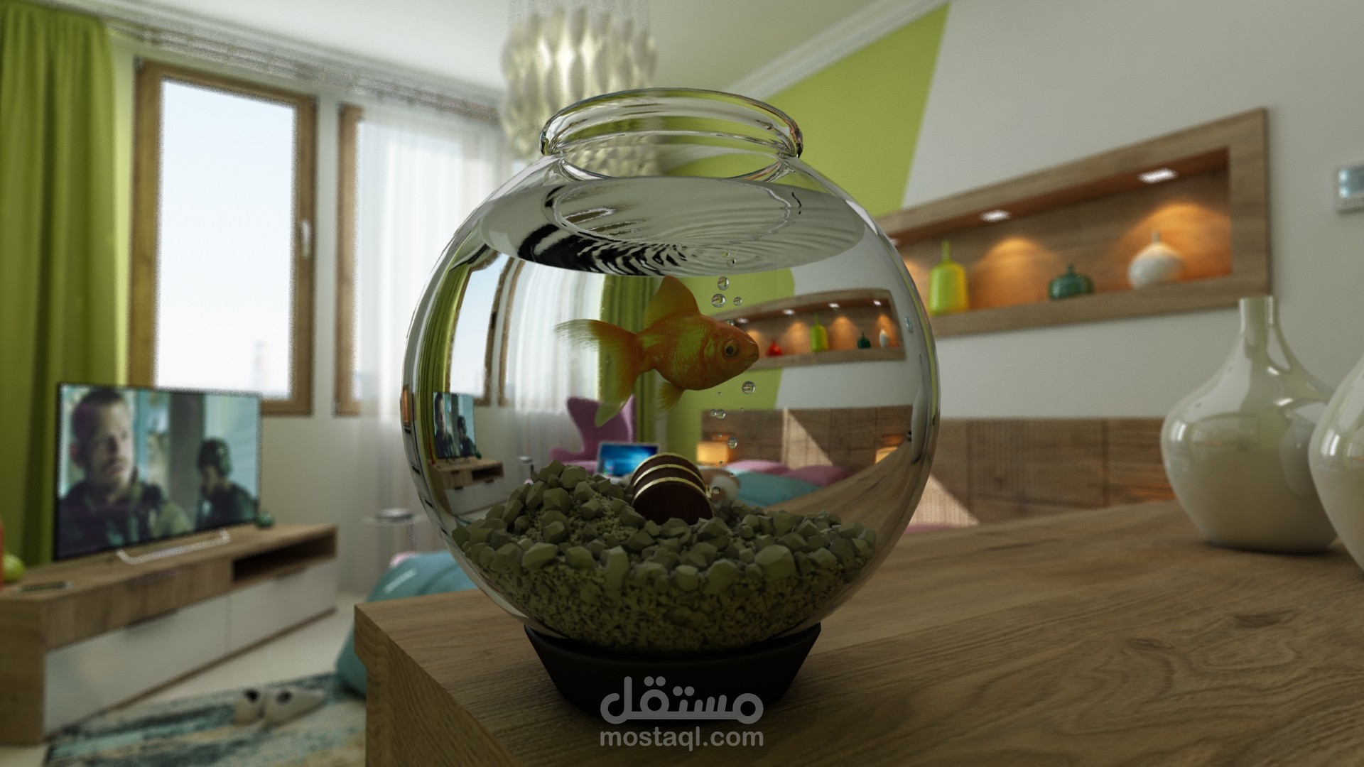 تصاميم 3d  لغرفة نوم و غرفة استقبال