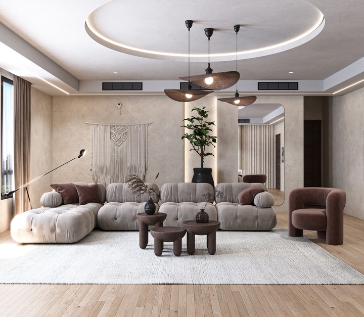 تصميم غرفة معيشة Wabi Sabi