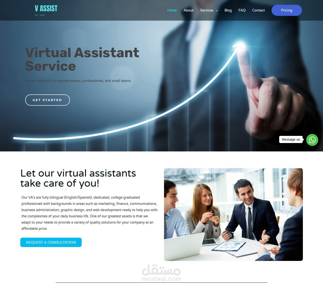 موقع لشركة تقدم خدمات Virtual Assistance