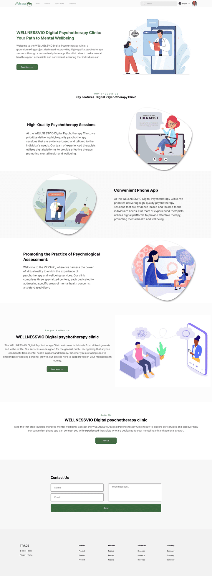 Landing page WellnessVio - Digital psychotherapy clinic