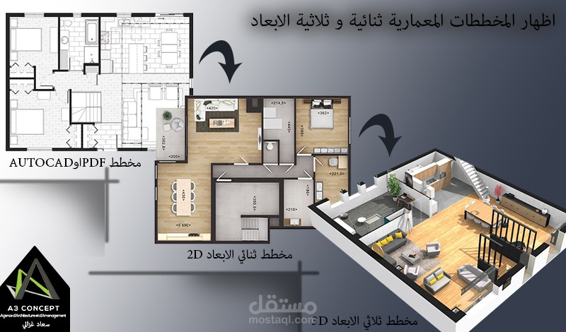 إظهار المخططات المعمارية بالفوتوشوب 2D  او 3D