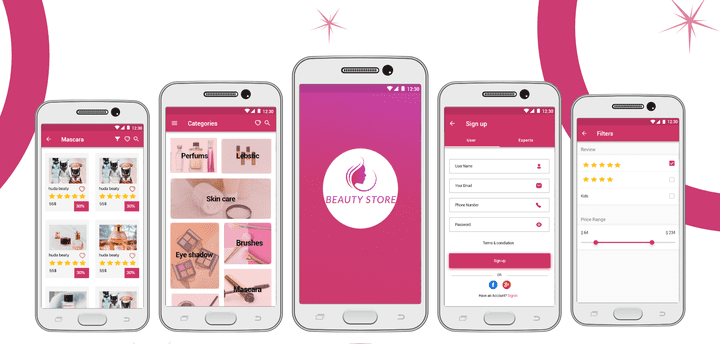 تصميم واجهة المستخدم UX وتصميم واجهة المستخدم UI , باستخدام أدوبي بإبداع لتطبيق متجر الكتروني(Android ) لبيع منتجات للتجميل Makeup