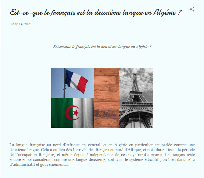 كتبت مقال باللغة الفرنسية يتمحور حول مكانة اللغة الفرنسية في الجزائر.