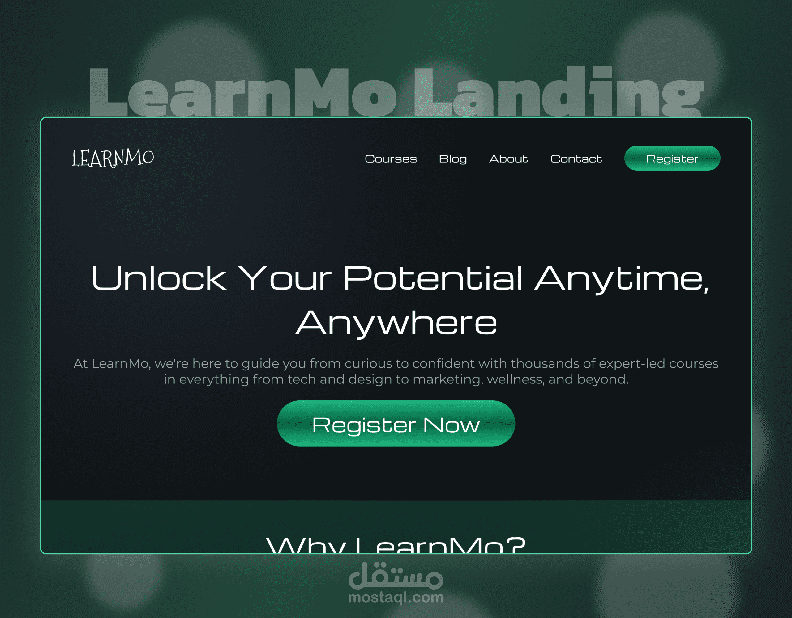 تصميم صفحة هبوط لمنصة دورات أونلاين - LearnMo Landing Page Design