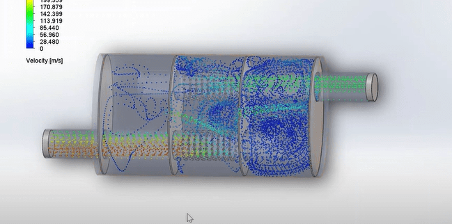 شرح محاكاة التدفق في SolidWorks: تحليل كاتم الصوت (العادم) باستخدام FloXpress