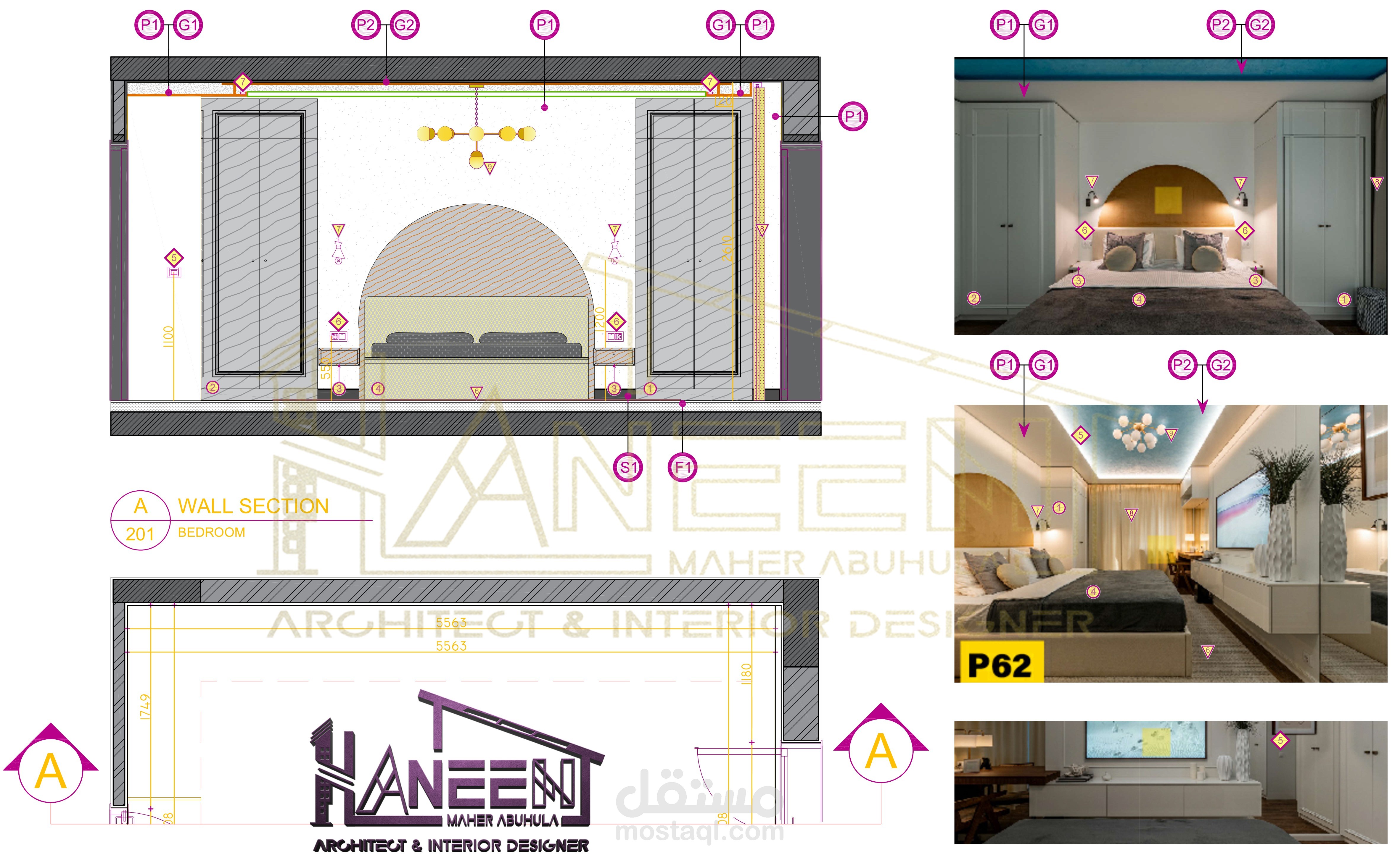 مخططات تنفيذية داخلية - غرفة نوم