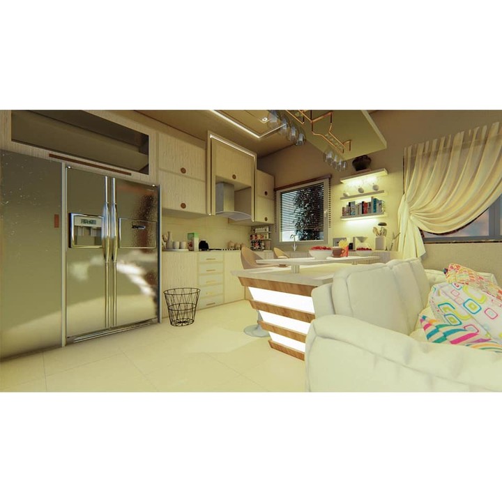 تصميم داخلي مطبخ + غرفة معيشة
