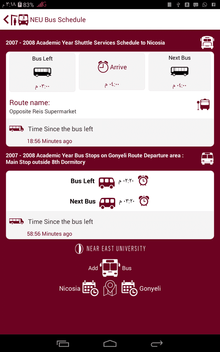 Near East university Bus Schedule