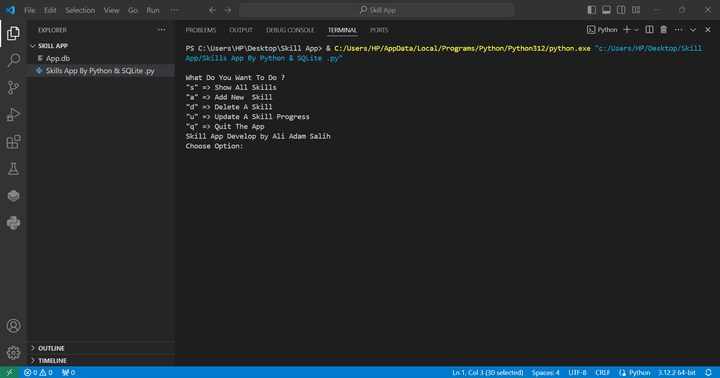 تطبيق  للمهارات بلغة بايثون و sqlite