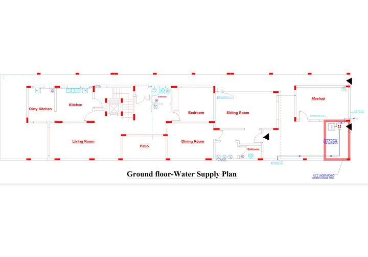 تصميم مخططات المياه فيلا ارضي+اول+ثاني