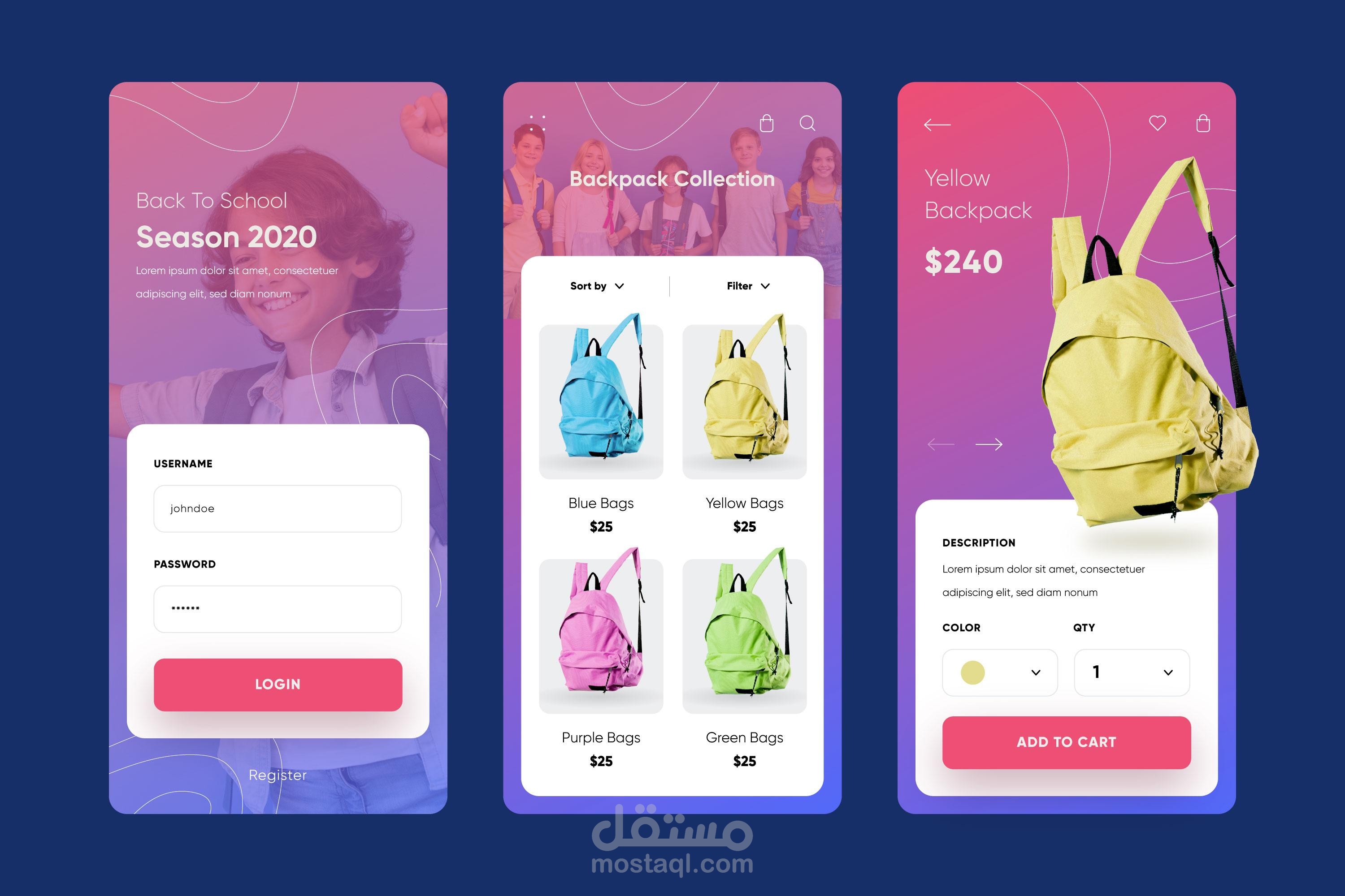 Bags Brand Shopping App Interface مستقل