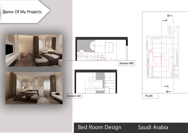 تصميم غرفة نوم وغرفة ملابس في السعودية