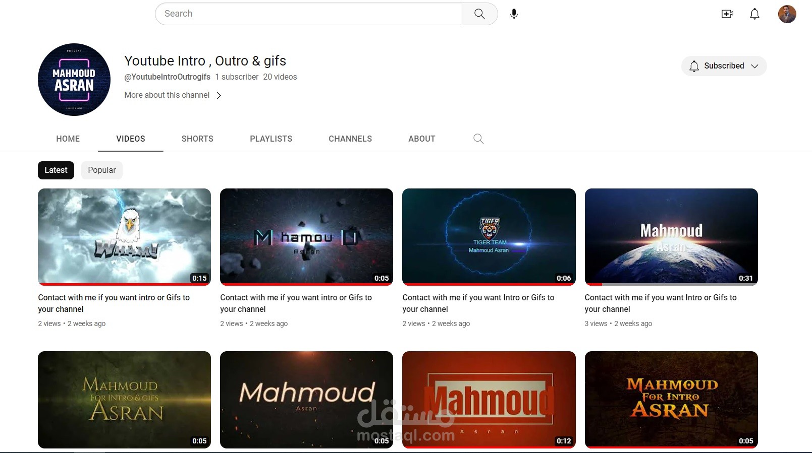 intro & outro youtube vedio | مستقل