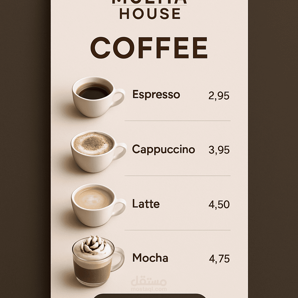 تصميم هوية بصرية وواجهة تطبيق لمقهى – Mocha House