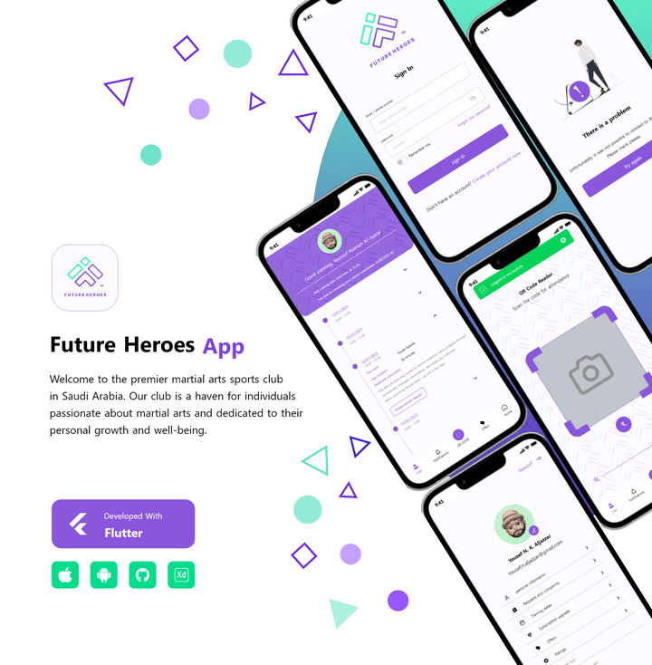 Flutter & (UIUX) - تطبيق ادارة نادي رياضي - Future Heroes