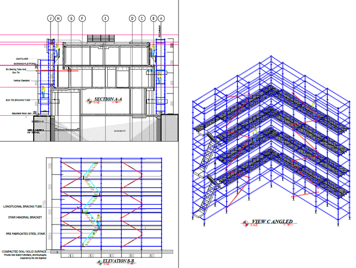 scaffolding design drawing, estimation, and calculation sheet